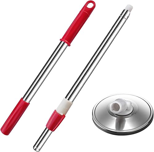 Mango de repuesto para trapeador giratorio, 49 pulgadas, 360 grados, telescópico de repuesto con disco de acero inoxidable para sistema de limpieza