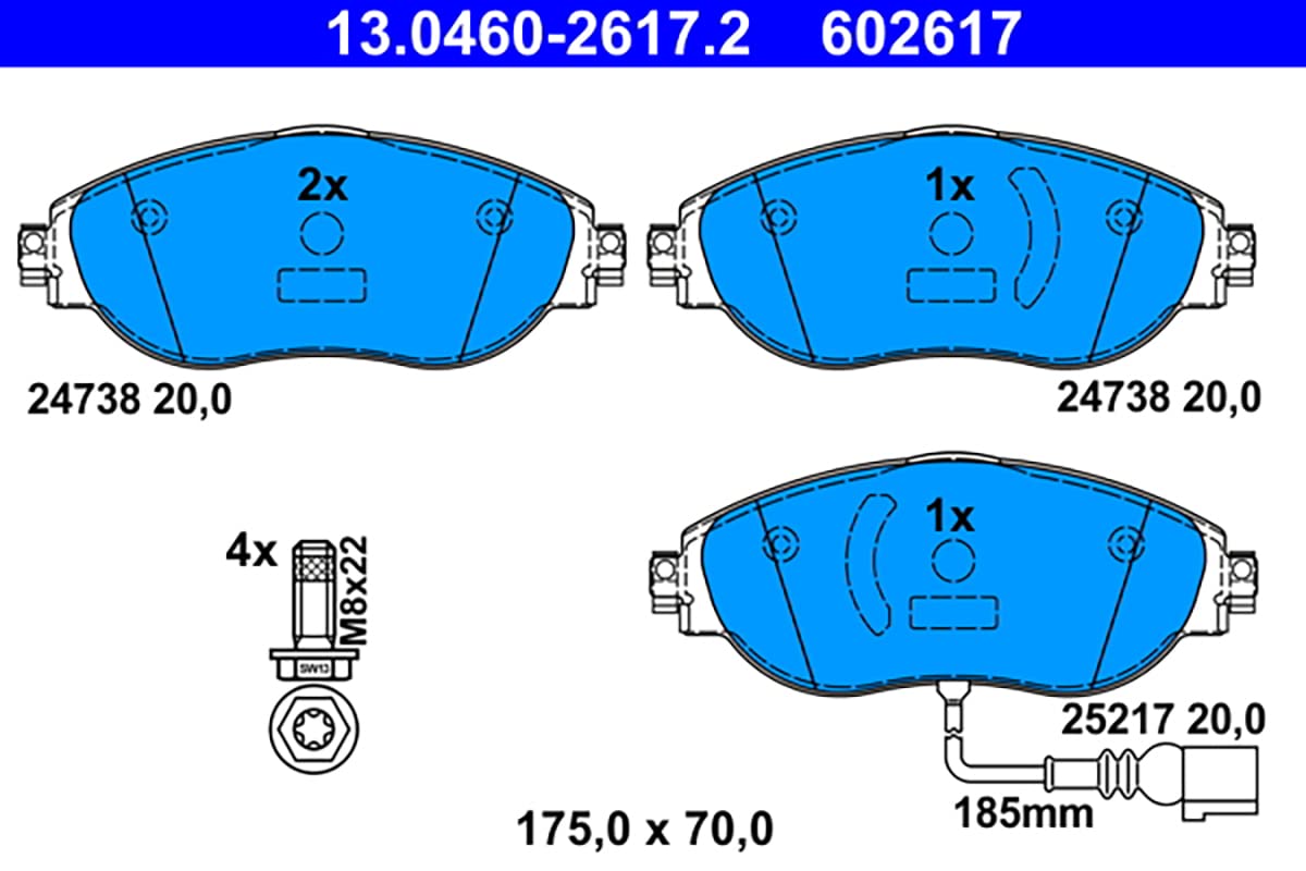 ATE Original Bremsbeläge - Belagsatz - für Scheibenbremse - 13.0460-2617.2 | Kompatibel mit: AUDI A3, A3 Cabriolet, A3 Limousine, A3 Limousine, A3 Sportback, A3 Sportback, Q2, Q3, Q3 Sportback