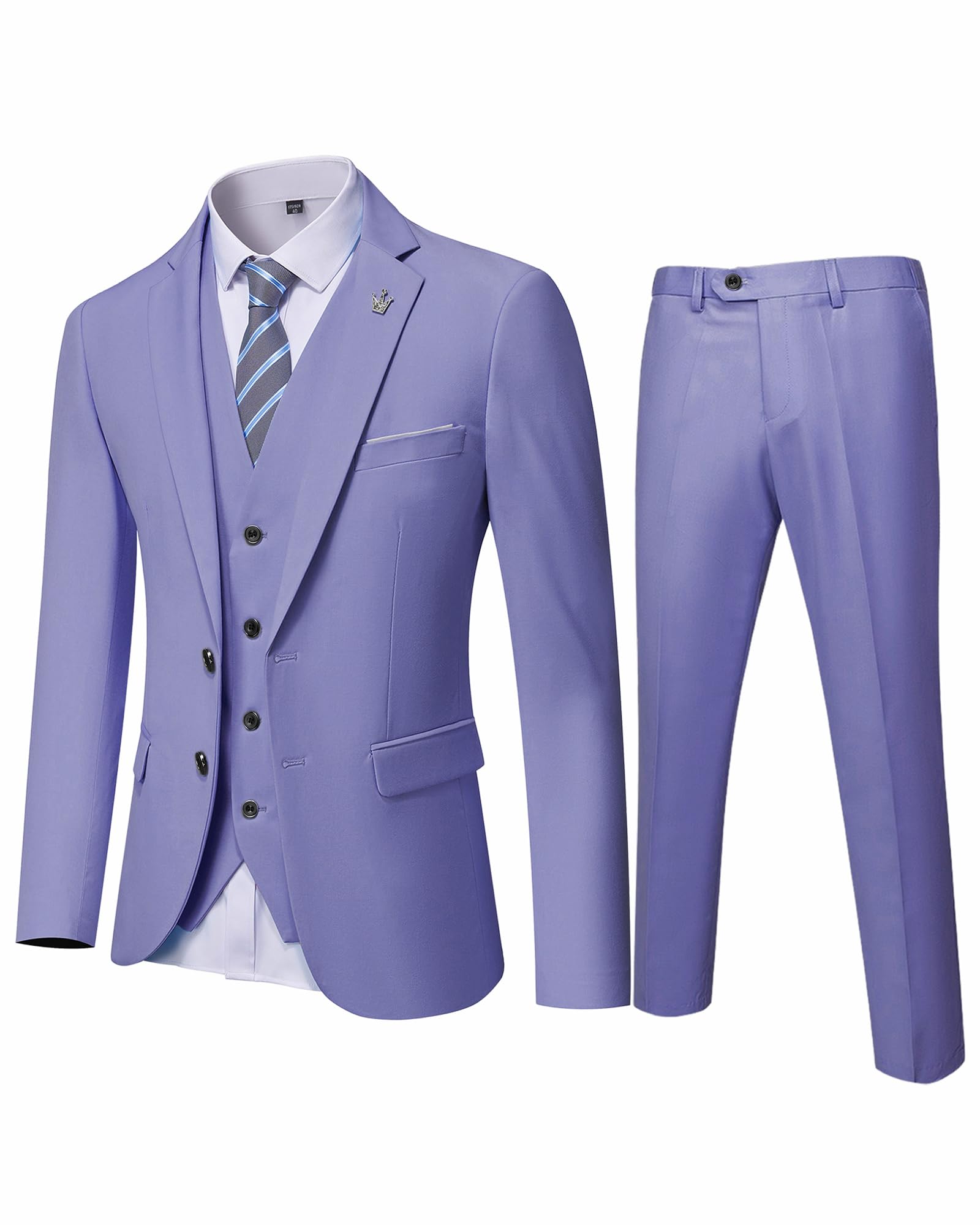 MY'S Men's 3 Piece Slim Fit Suit Set, 2 Button Blazer Jacket Vest Pants with Tie, Solid Wedding Dress Tux and Trousers