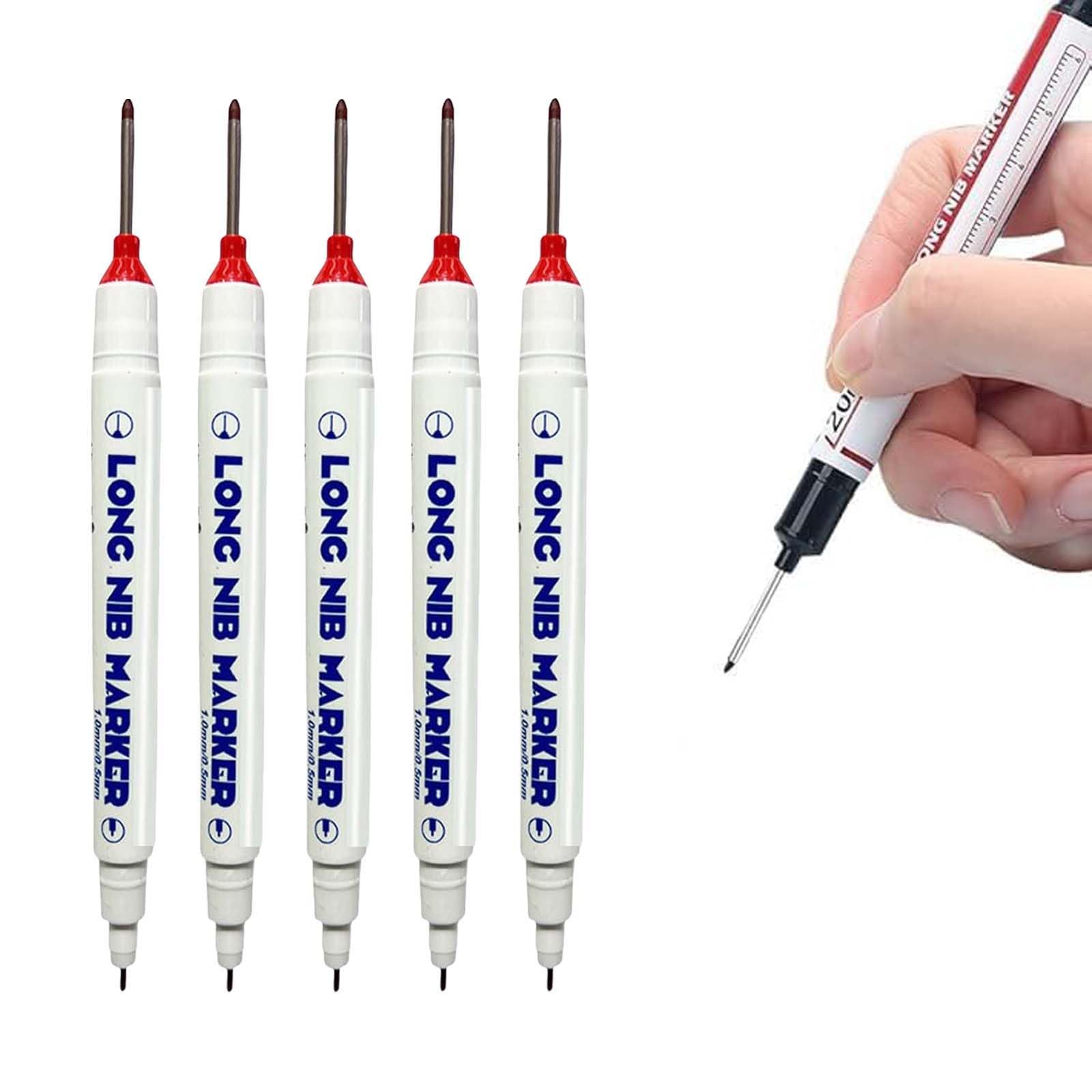 5PCS Long Head Deep Hole Marker Pens 20mm Deep Reach Markers Waterproof Construction Markers Marking Tool Long Nose