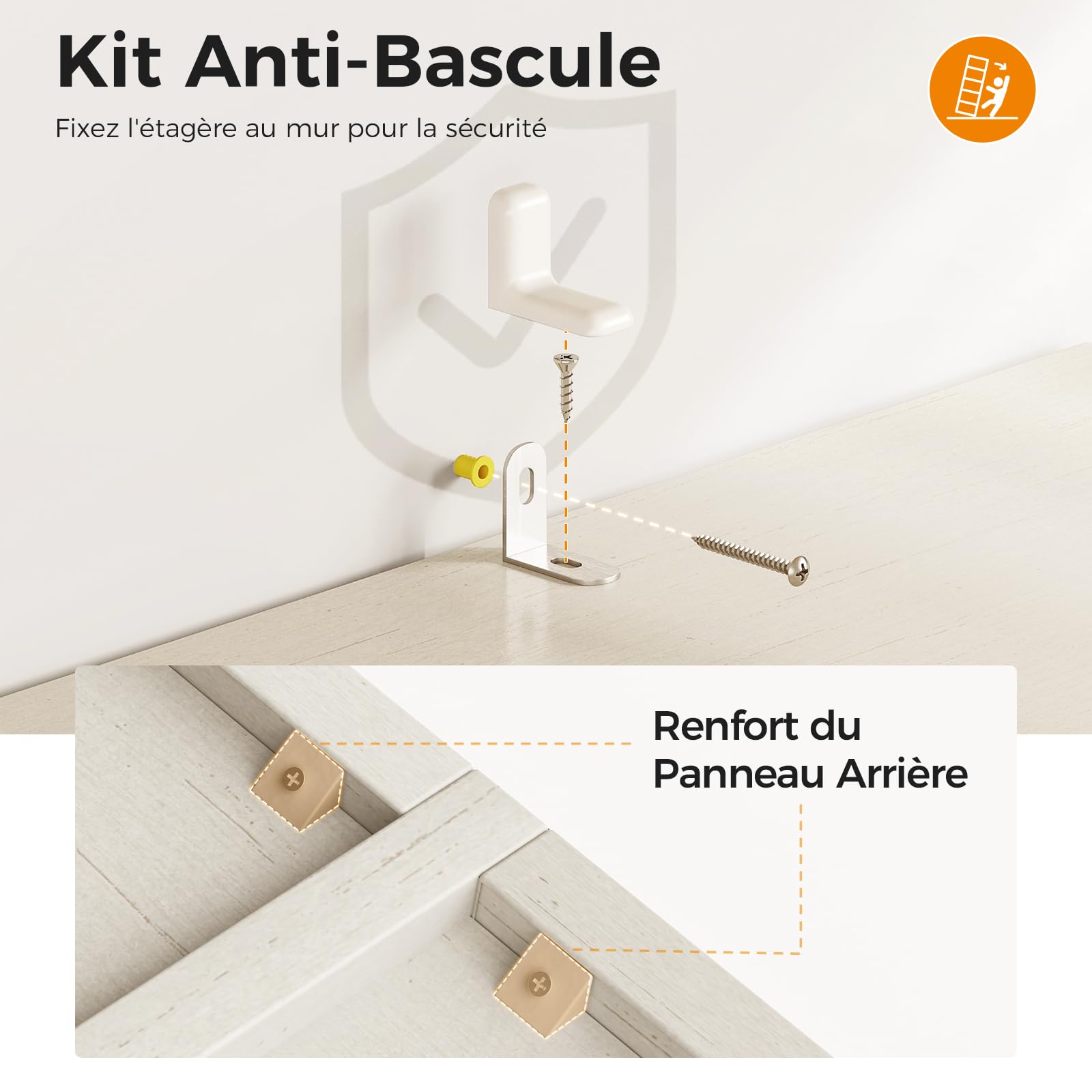 Coleshome Bibliothèque 5 Niveaux avec Portes, Cabinet et Tiroirs, Bibliothèque Meuble de Rangement Haute pour Salon, Bureau, Chambre, Blanc, 48 x 24 x 164.2
