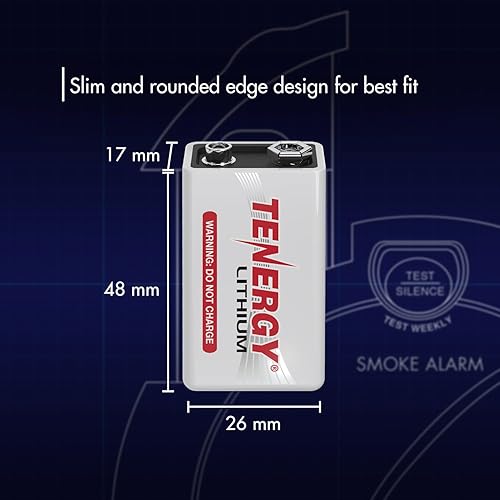 Miniatura 3 de Tenergy Baterías de litio de 9 V, baterías no recargables de 1200 mAh, 10 años de vida útil de litio de 9 voltios, paquete de 12