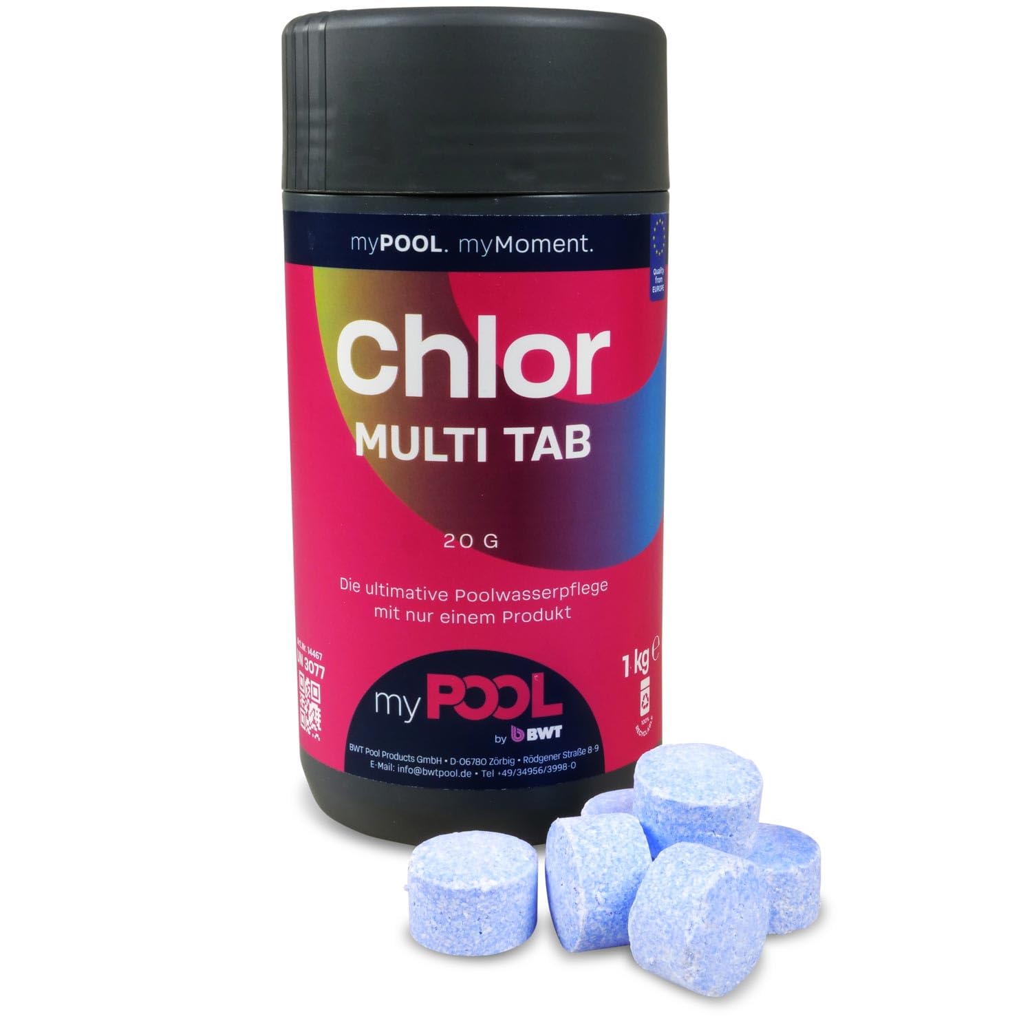 myPOOL Chlor MultiTabs Mini 20g - 4in1 Poolpflege für Minipools ab 2000 l - Dauerchlorung mit Algenverhütung Trübungsbeseitigung pH-Stabilisator - Optimal für Quick-Up oder kleine Pools (1 Kg)