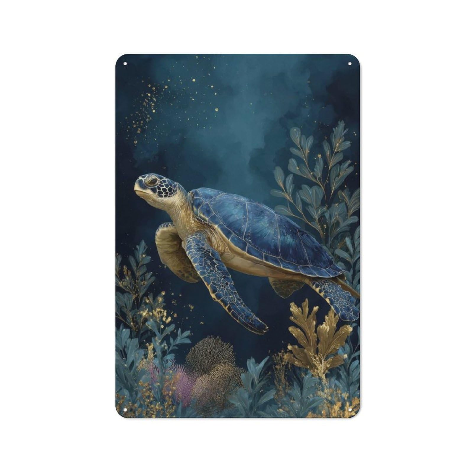 Junmoney Sea Turtle In Deep Blue Ocean Retro Metal Plaque 30X20cm Featuring For Home Bar Wall, For Room Styling Across Home Bars And Entertaining Spaces