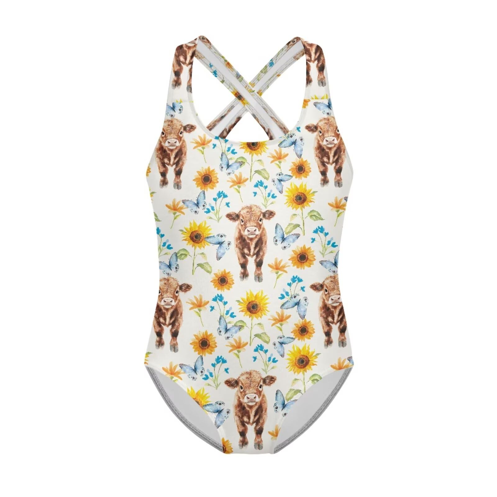 Girls One Piece Swimsuits Axolotl Cross Back Swimwear Beach Summer Quick Dry Beach Bathing Suit