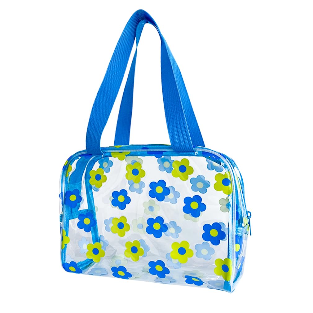 Toteprint Flower printed PVC Gift Bags with Handles Transparent Gift Bags 9.84x3.94x7.87 Plastic Reusable Gift Bag Shopping Wedding Clear Goodie Bags