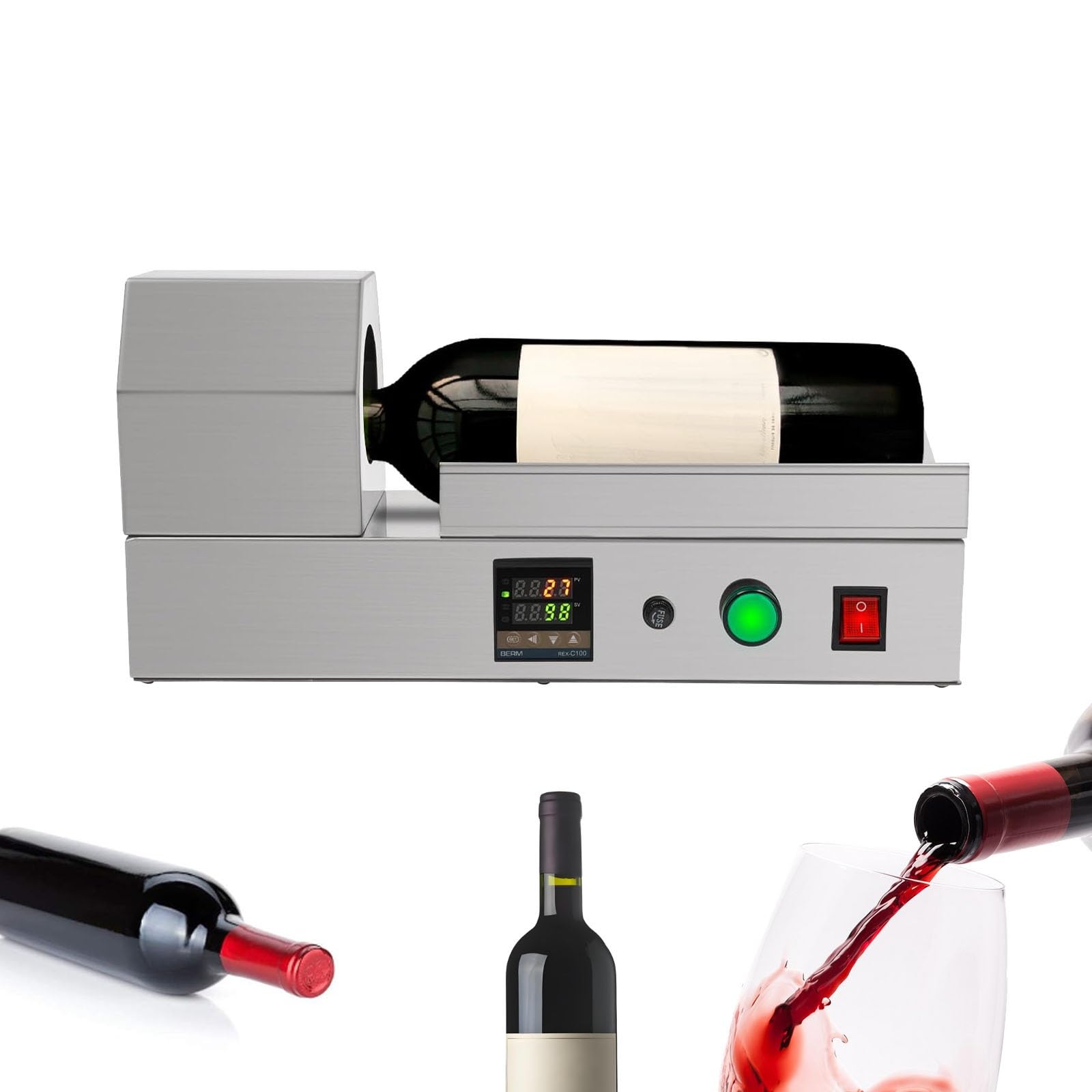 Máquina termoencogible de cápsulas de PVC con Pantalla Digital termostática para Envolver Tapas de Botellas de Vino, Ajustable de 0-400℃, para diámetro máximo de 70 mm
