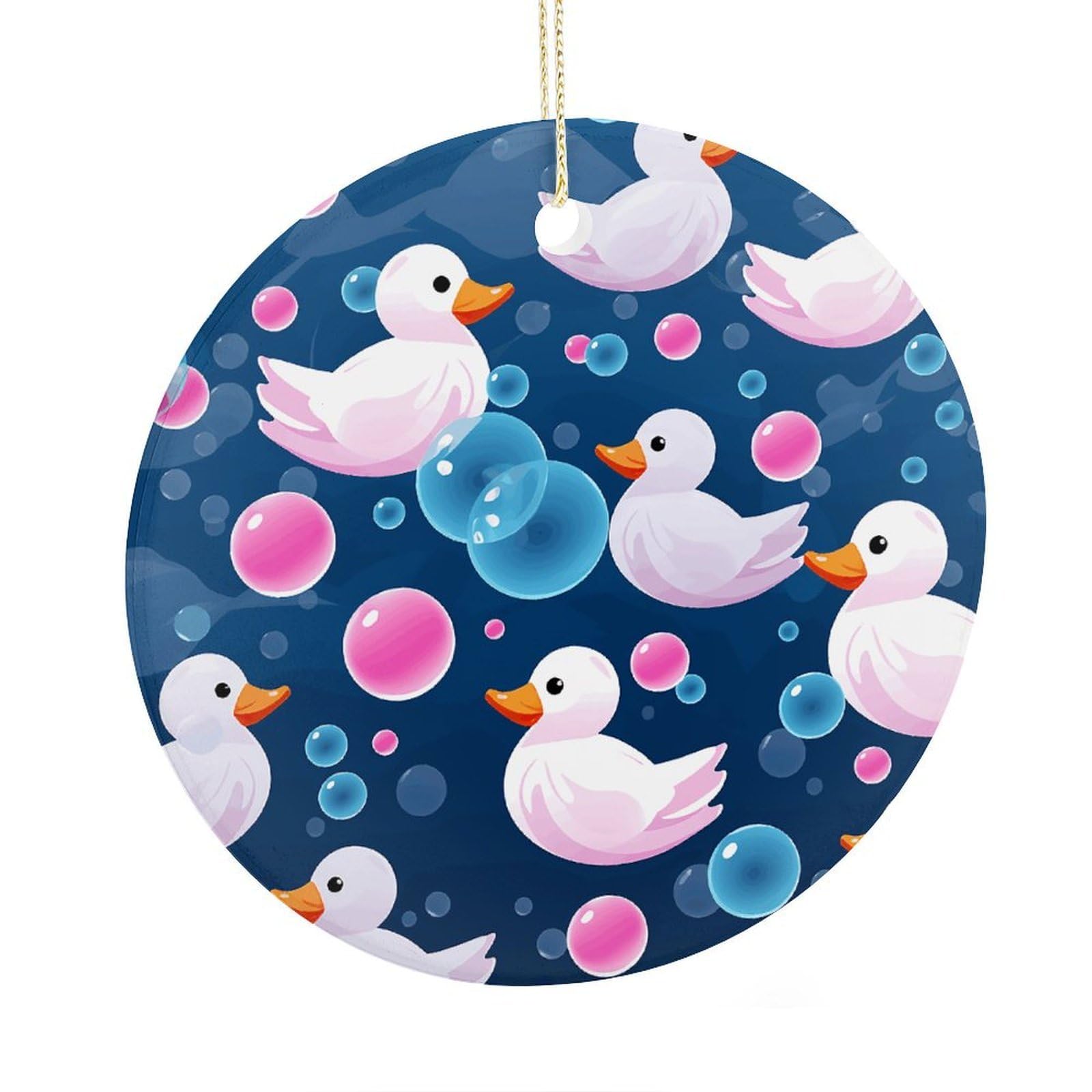 Adfgyerh Style Several Cartoon Ducks Ceramic Circular Pendant,2.9 Inch，Hanging Ornament，Gift Exchange Idea Round Ceramic Ornament,For Mom And Daughter，For Home Indoor Outdoor Decor.