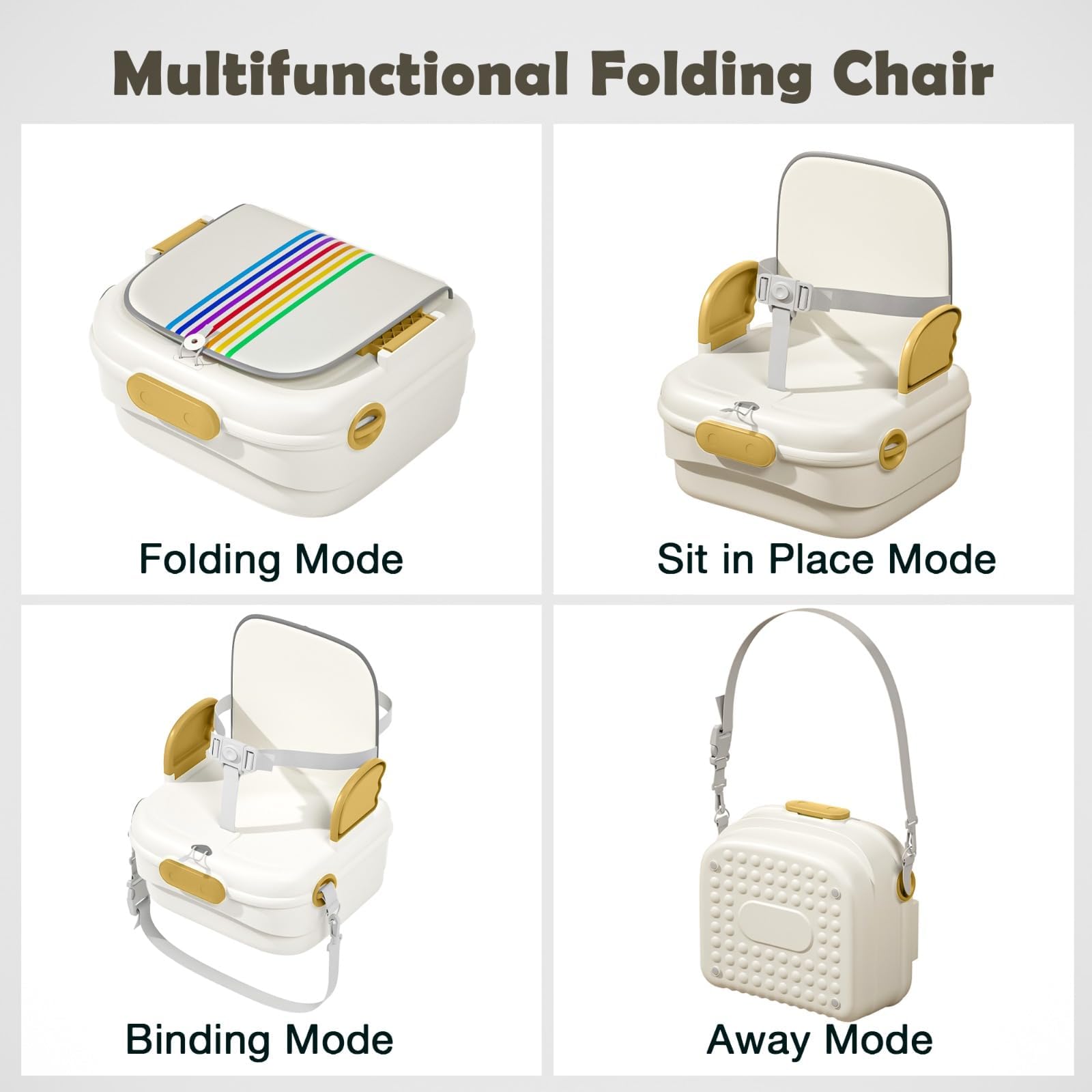 Baybee Booster Chair for Kids | Travel-Friendly Baby Sitting Chairs with Safety Straps, Foldable Design, Storage Space & Anti-Slip Base | Ideal for Dining & Camping (Yellow) 1