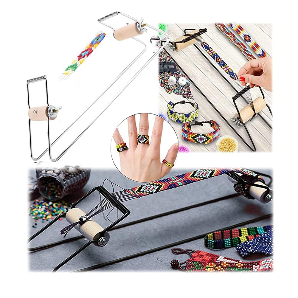Telaio per perline, telaio fai-da-te per maglieria in metallo fatto a mano per tessitura fai da te Kit telaio per perline per principianti Realizza collane, bracciali, gioielli con perline (Argento)