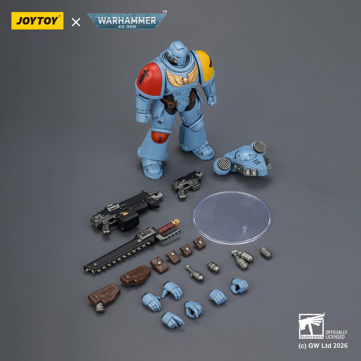 TOYVERSE JOYTOY Warhammer 40 000 kosmicznych wilków, orędownik z karabinem śrubowym, pistoletem śrubowym i mieczem łańcuchowym w skali 1/18, figurka postaci, model 15+