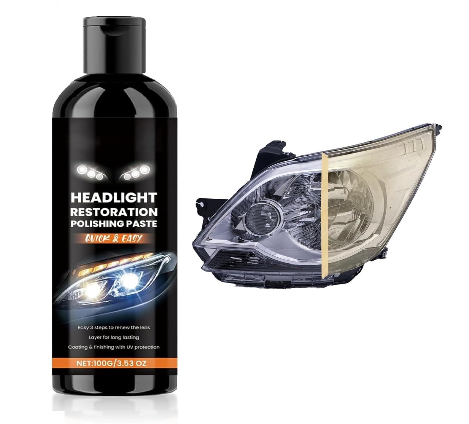 Car Headlight Restoration Kit, Removes Oxidation and Renews Yellowing Headlights, Clears Scratches, Dirt & Oxidation for Crystal Clear Headlights, Car Headlight Lens Cleaner and Restorer Kit