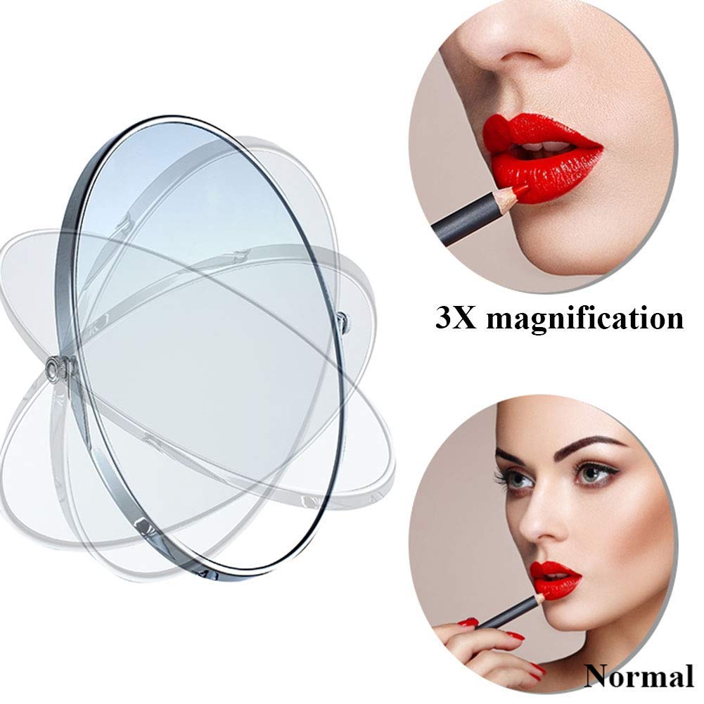 Specchio per Trucco a Parete con ingrandimento 3X, Specchio cosmetico da Bagno bifacciale Premium da 8 Pollici, Girevole a 360 Gradi, Senza Luce, Braccio Estensibile, Rotondo (Colore : Oro)