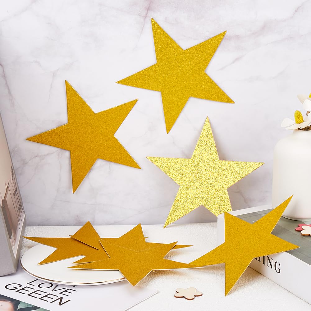 50 pieza de Estrellas Grandes de Cartón con Purpurina de 6 pulgadas Recortes de Estrellas de Cartón Dorado Recortes de Cinco Estrellas Recortes de Estrellas con Purpurina de Papel con Doble I