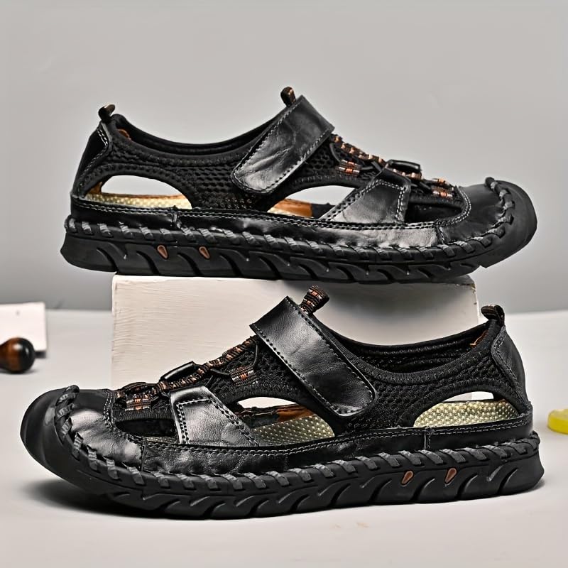 Men's Summer Closed Toe Hiking Sandals, Comfy Breathe Splicing Mesh Non-Slip Softsole Outdoor Travel Beach Shoes3