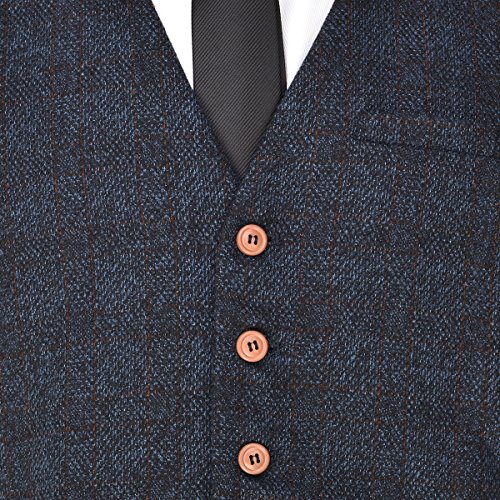 Voboom Men's V-Neck Suit Vest Casual Slim Fit Dress 6 Button Vest Waistcoat (Blue, 3X-Large) #TOP3