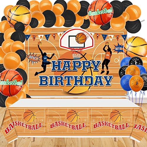 Basketball Party Decorations, Basketball Theme Backdrop and Balloons Garland Arch Kit Includes Background and 73 Balloons for Boys Kids and Basketball Fans Birthday Party (A)