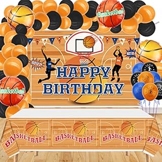 Basketball Party Decorations, Basketball Theme Backdrop and Balloons Garland Arch Kit Includes Background and 73 Balloons for Boys Kids and Basketball Fans Birthday Party (A)