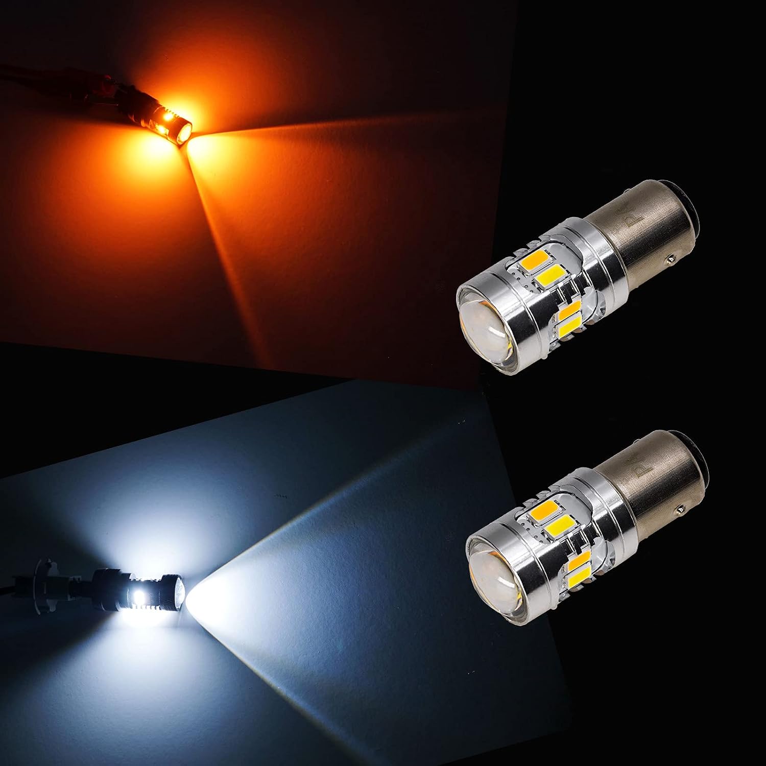 HYUGA LED Bulbs White Amber Dual Color 1157 BAY15D 2057 2357 7528 Switchback Super Bright 5630 Chips with Projector Lens for Car Turn Signal PA LED parking Lights, PA LED pack of 2