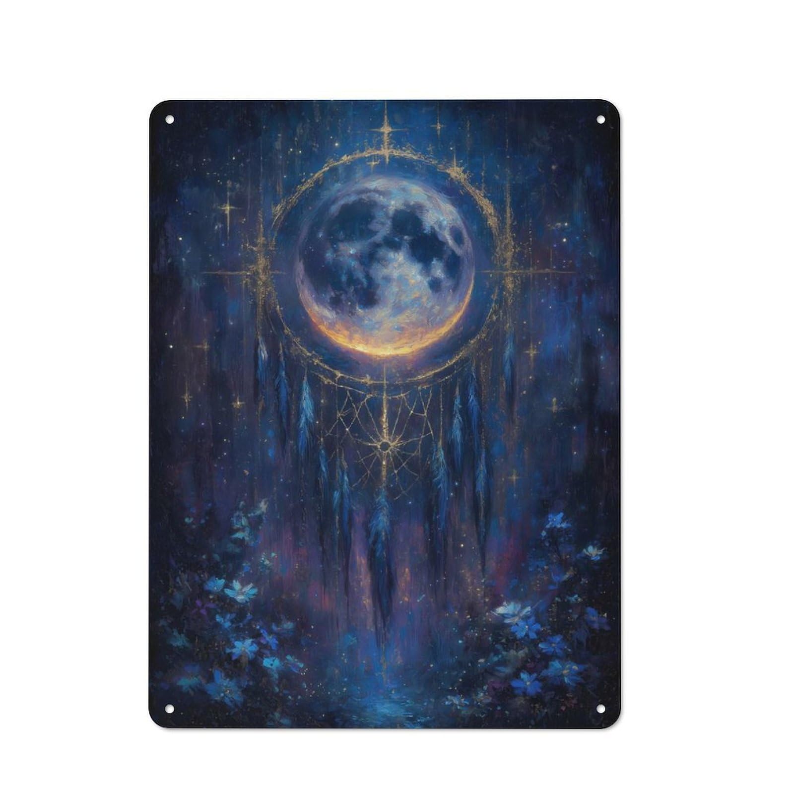 Junmoney Dreamcatcher Moonlit Night Painting Tin Wall Plaque 40X30cm With For Hobby Room Or Studio, For Metal Sign Collectors, For Kitchen And Home Bar Decor