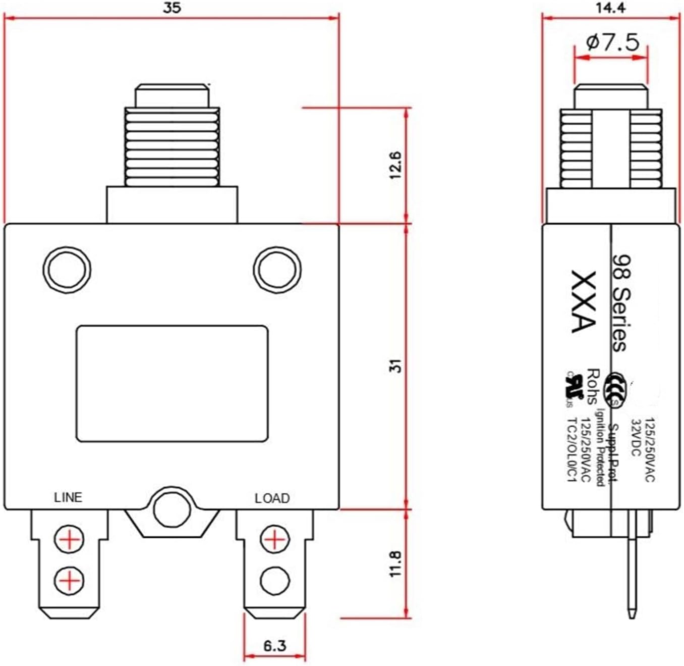 1PC 98 Series 40A Manual Reset Pump Electronic Starter Thermal Protector Circuit Breakers