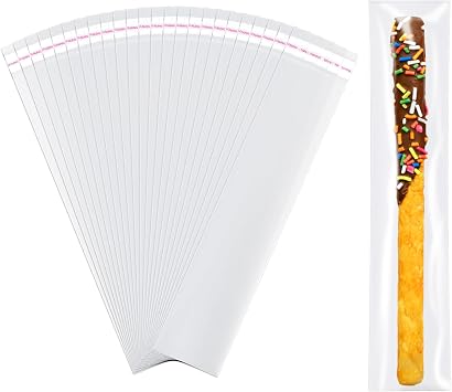 200 Pack 2x10 Inch Pretzel Rod Bags, Clear Self-Sealing Cellophane Bags