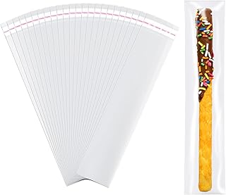 HRXMS 2x10 Inch Self-Sealing Pretzels Individual Bags 200 Pcs - Food Safe Pretzel Rod & Candy Wrappi