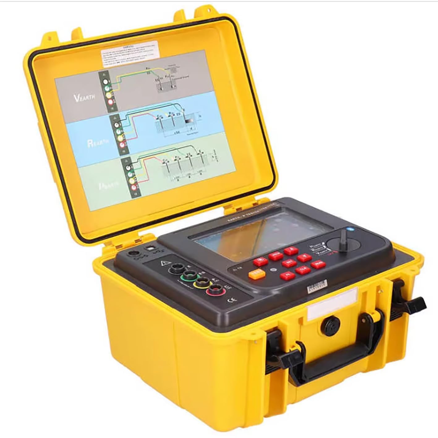 4 Wire Earth Ground Resistance Meter Tester Meter Digital Soil Resistivity Tester with Test Range 0.00Ω-30.00KΩ /0.00Ωm-9000kΩm /AC 0-600V IP65 Protective Shell