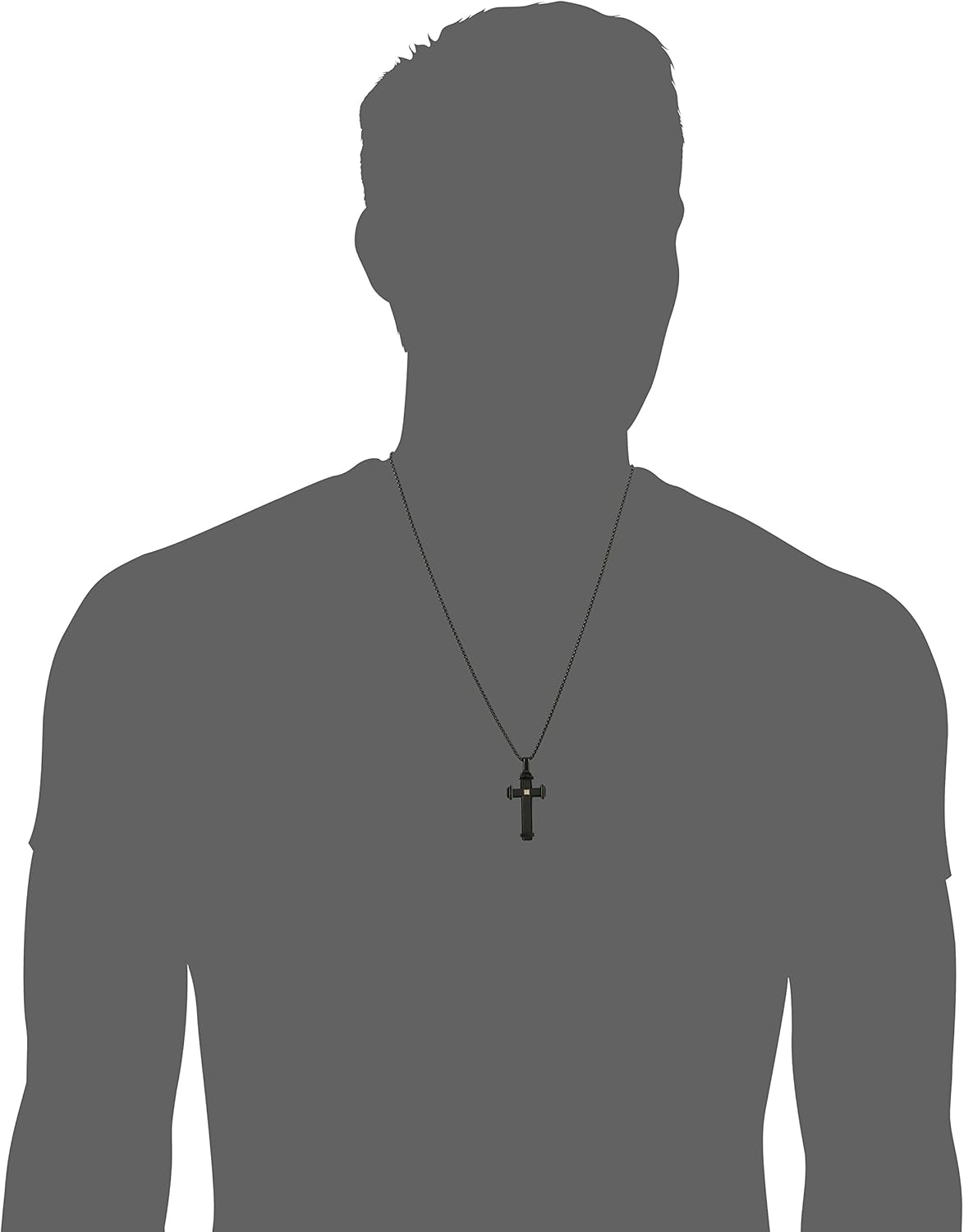 Men's Stainless Steel Cross with Black Cubic Zirconia on Chain Pendant