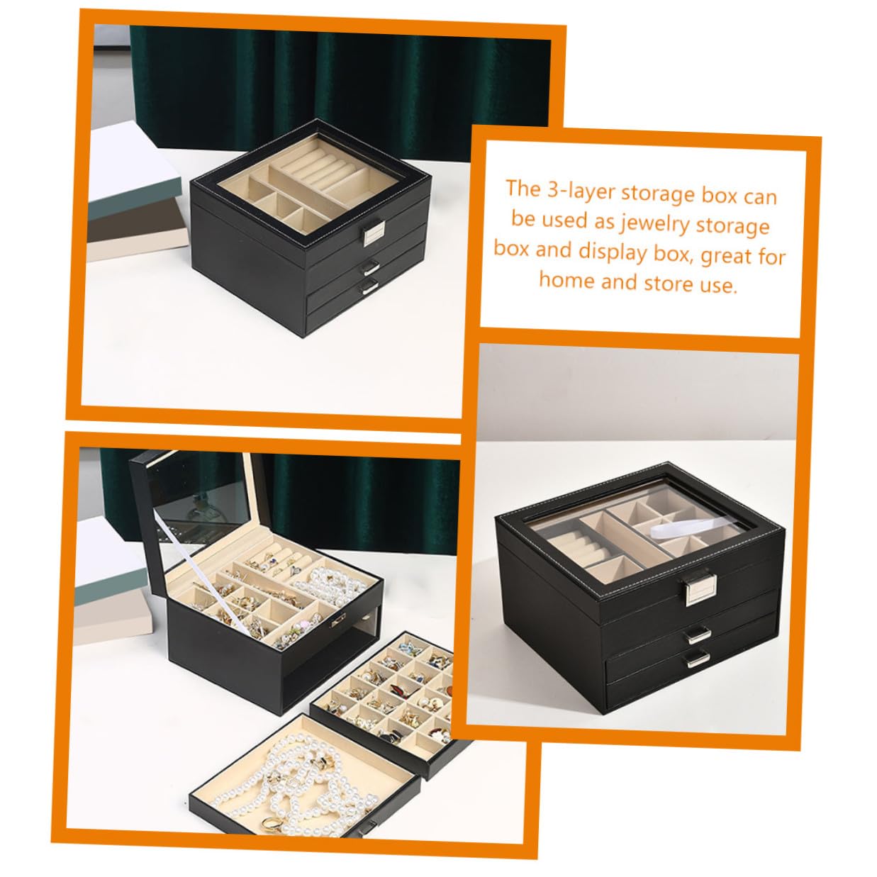 Abaodam Porta Gioielli Organizzatore per Organizzatore da Tavolo Trasparente per Gioielli per Articoli Vari Scatola Portaoggetti da Scrivania Mobiletto per Organizzatori da Scrivania