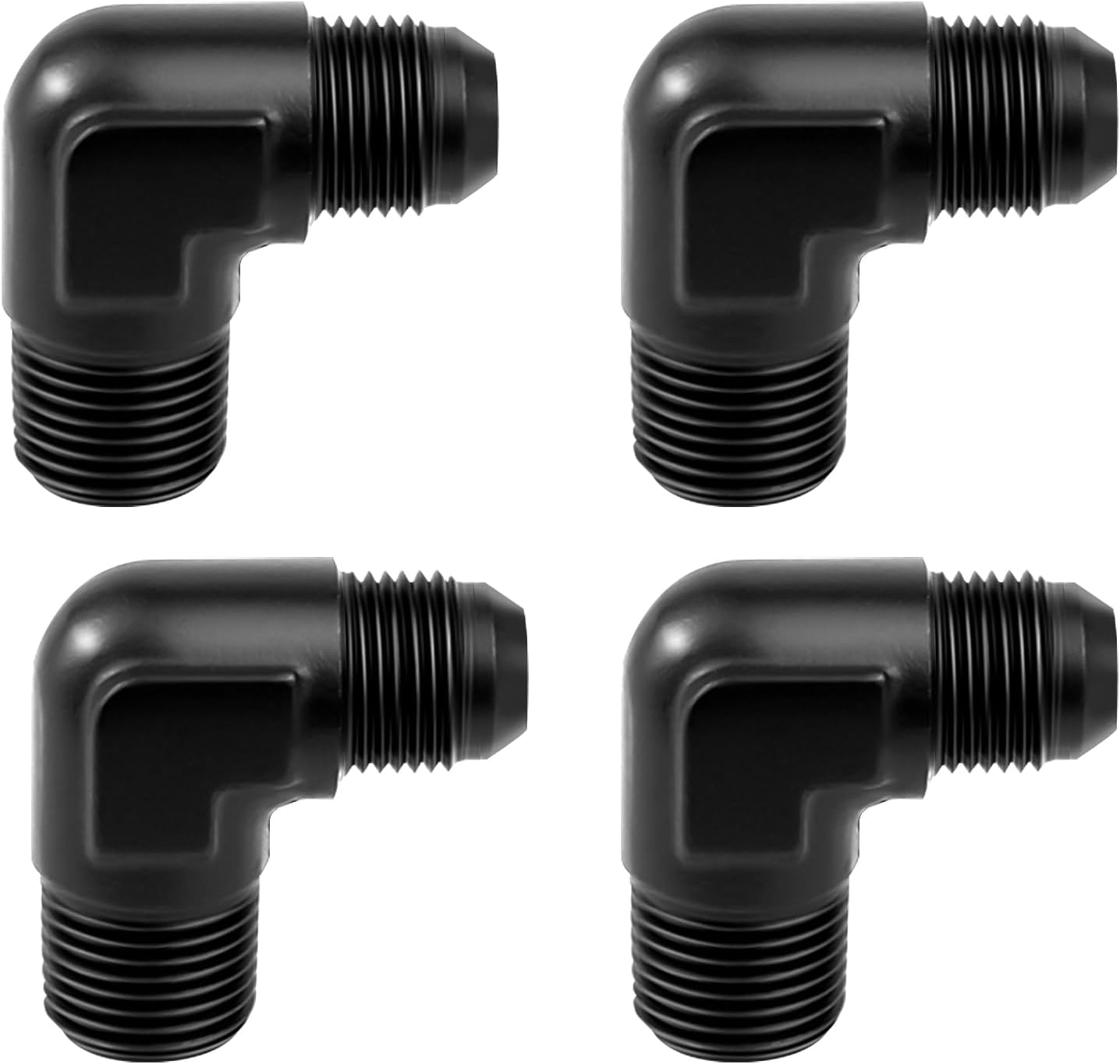 8AN to 1/2" NPT Male 90 Degree Fitting Connector Aluminum for Fuel System, Cooling System, Power Steering System, Black, Pack of 4