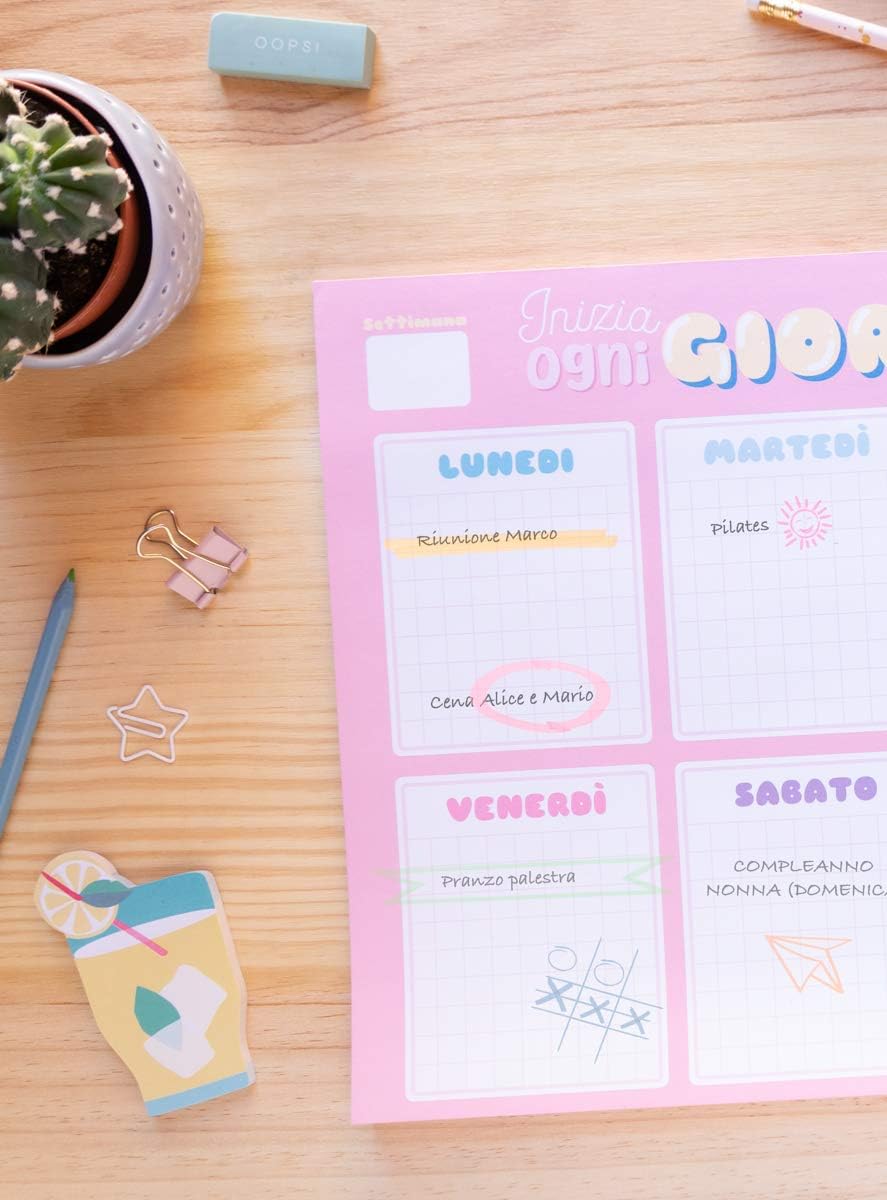 Grupo Erik Carouge Italian Weekly Planner A3 | Desk Calendar | Family Calendar | 54 Tear Off Pages | Desk Planner | Organiser Planner | Italian Gifts | Calendar Family Planner