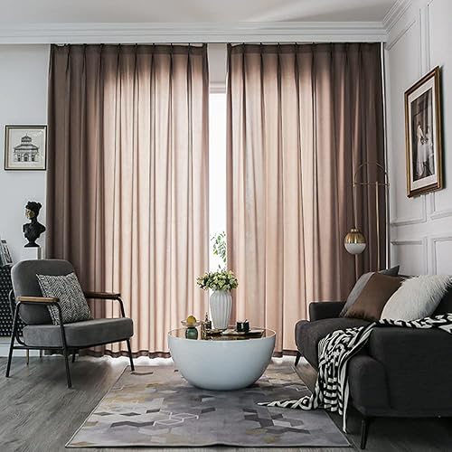 Miniatura 2 de CHEFRU Cortinas Semitransparentes Marrones con Pliegues de Pellizco para Ventana de 96 Pulgadas de Largo, 2 Paneles, Terciopelo de Lujo Suave al