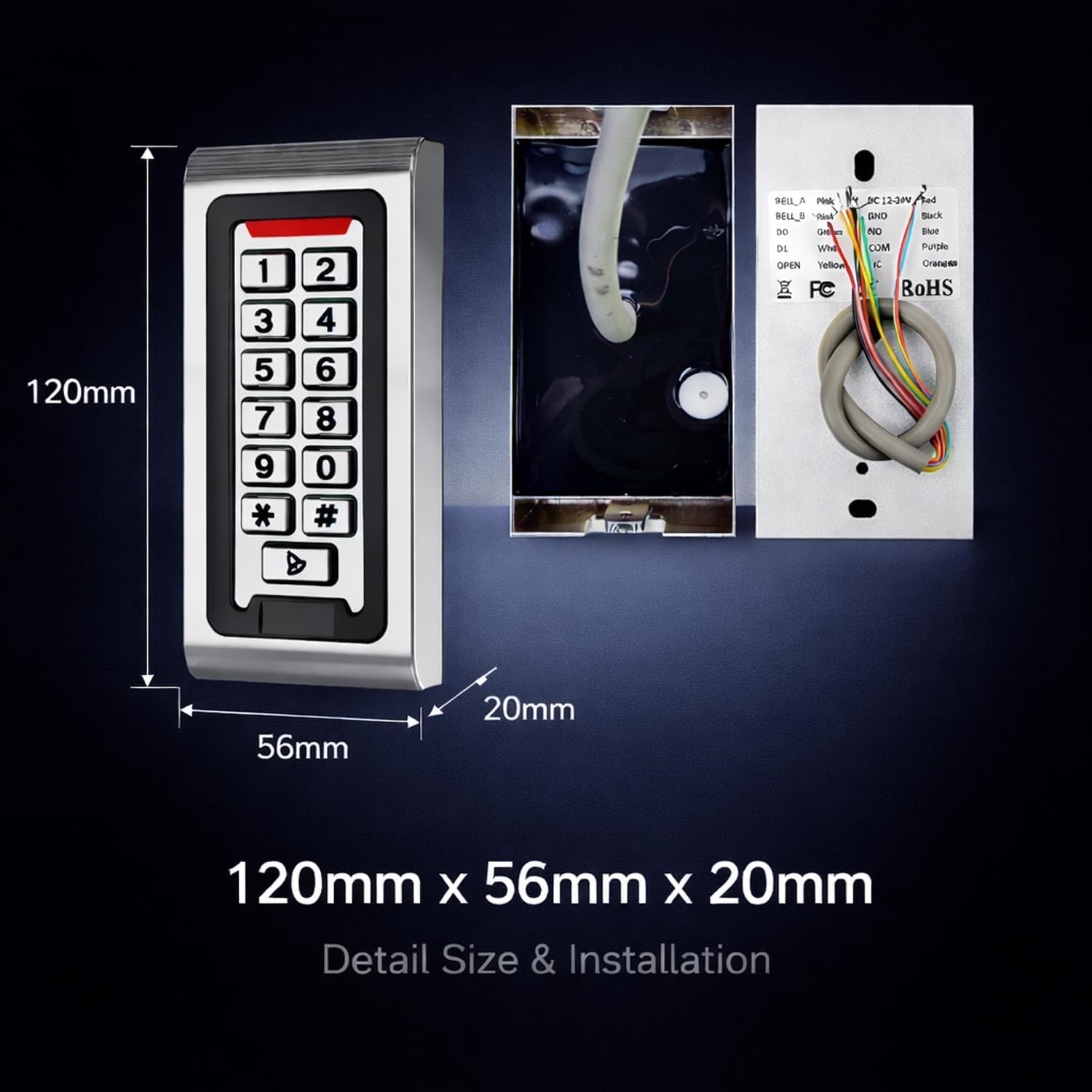 Control de Acceso RFID WiFi Tuya con Teclado – Metálico, Retroiluminado, Impermeable IP68, 125kHz EM, Wiegand 26/34, 12V DC, para Puertas, Portones, Garaje y Oficina + 10 RFID Llaveros