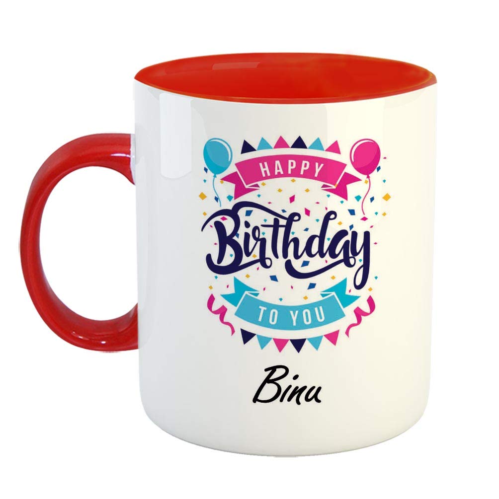 FABTODAY Ceramic Coffee Mug - Best Personalised Gift for Birthday, Color - Red, Name - Binu