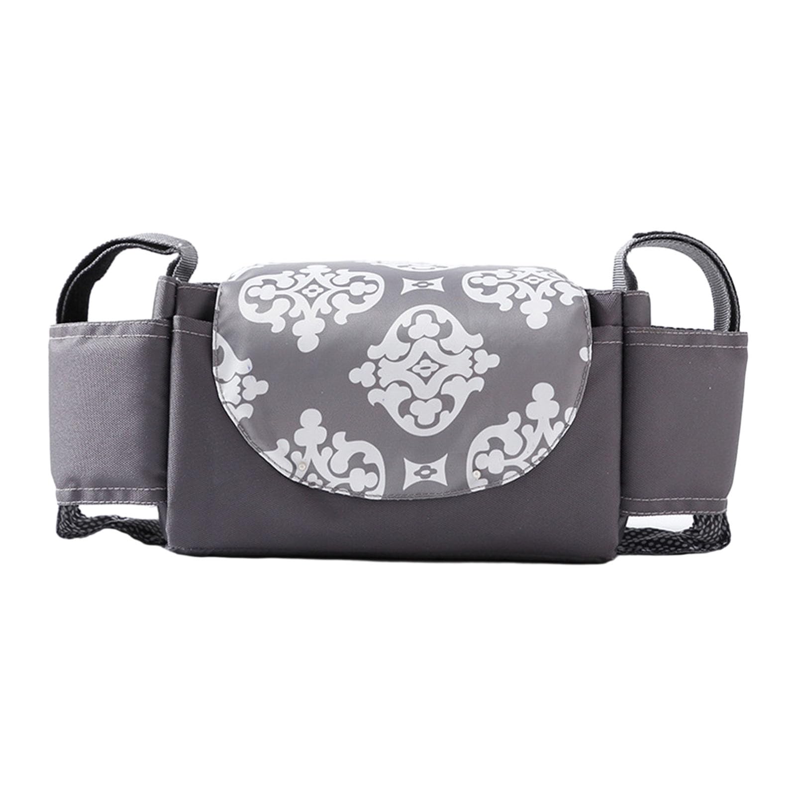 Hiseng Pram Bag Pram Accessories with Insulated Cup Holders, Grey Universal Pram Organiser Multifunctional Buggy Bag, Pram Organiser Bag for Diaper Storage, Baby Bottle, Toys (Baroque,35x15x11cm)