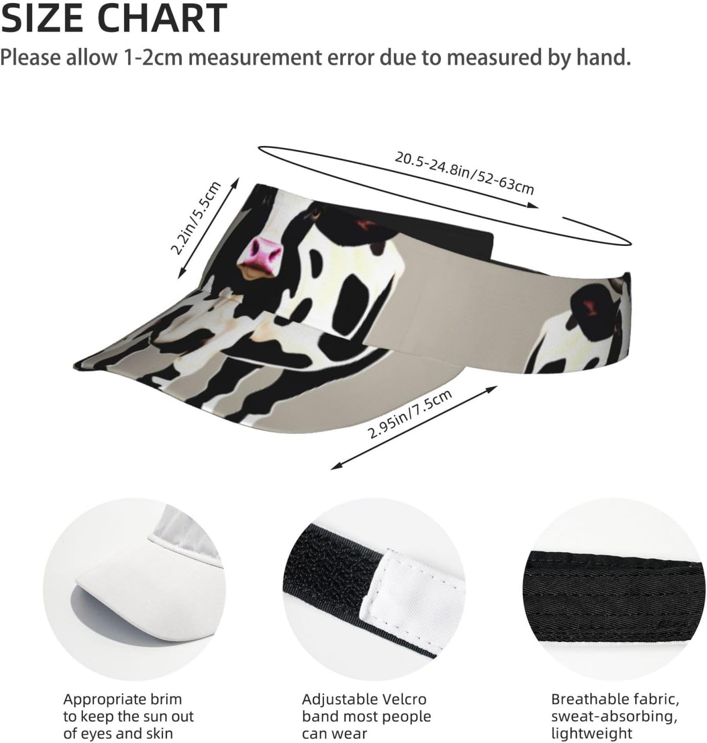 Cow Black Spot Print Sun Visor Hats for Women Men Adjustable Sports Golf Running Sun Caps