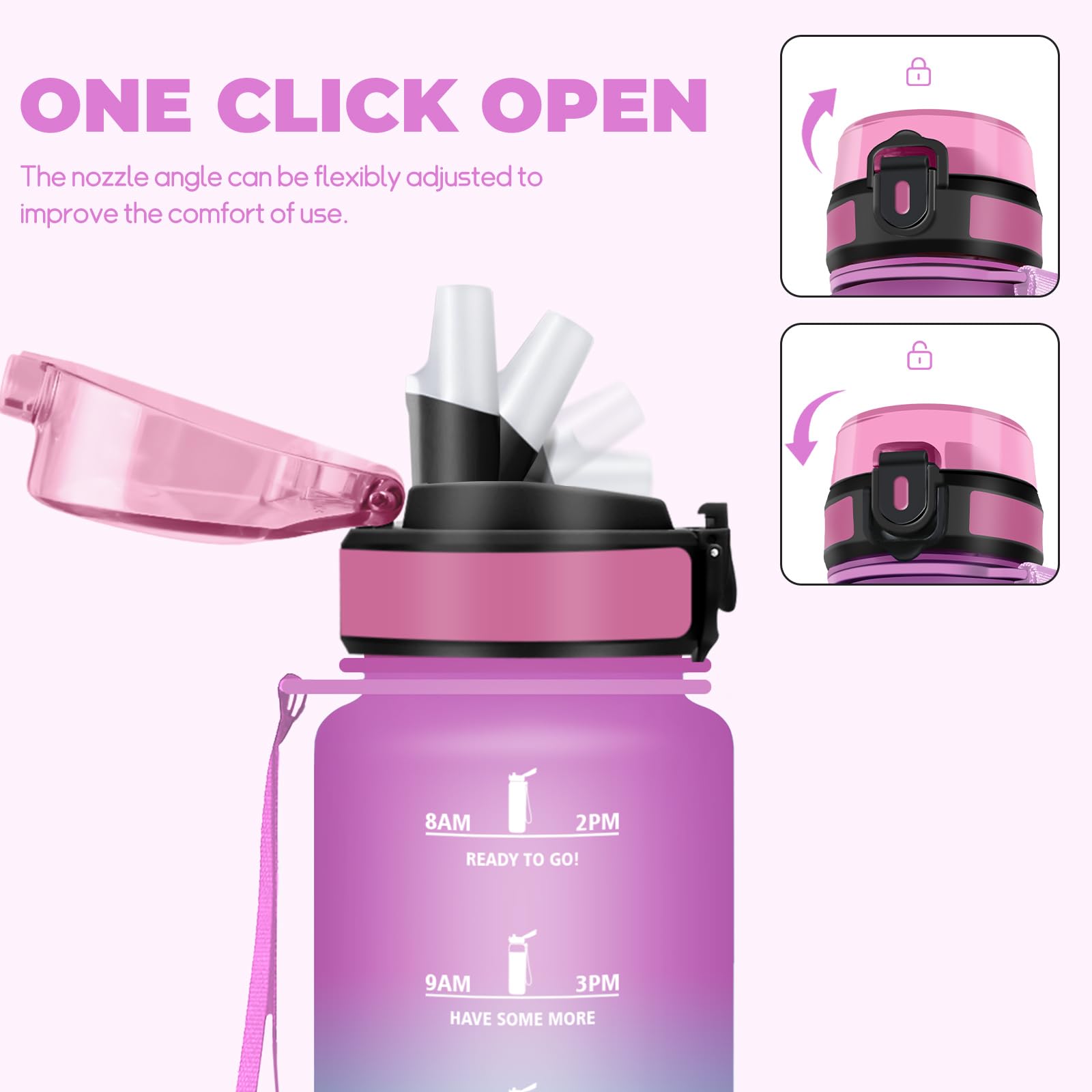 HoneyHolly Trinkflasche 1L BPA-frei - Auslaufsicher Mit Strohhalm Für Sport