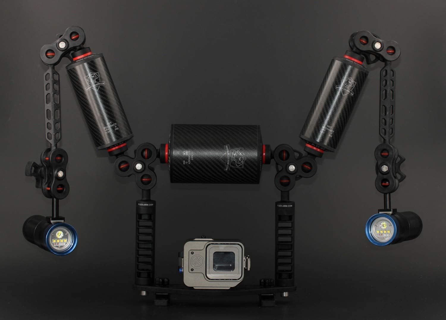 Carbon Blitzarm für Unterwassergehäuse 60 mm mit Kugeln 25 mm Länge 20 cm Buoyancy 250 g Unterwasserfotografie FLEX-ARM 60CA20S