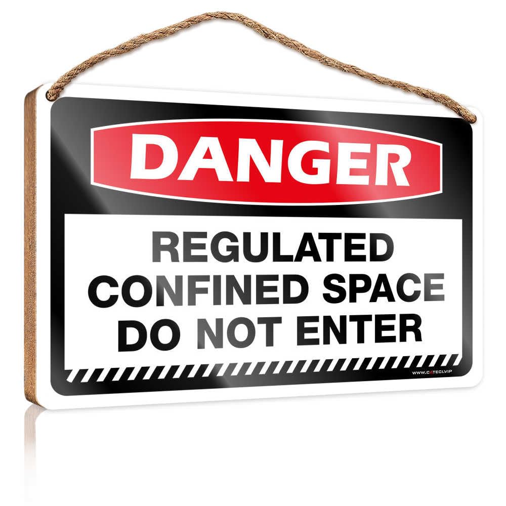 HMQW Hanging Decor Sign Danger Regulated Confined Space Do Not Enter Wooden Sign Bathroom Wood Sign Welcome Sign For Front Door(23X35CM)