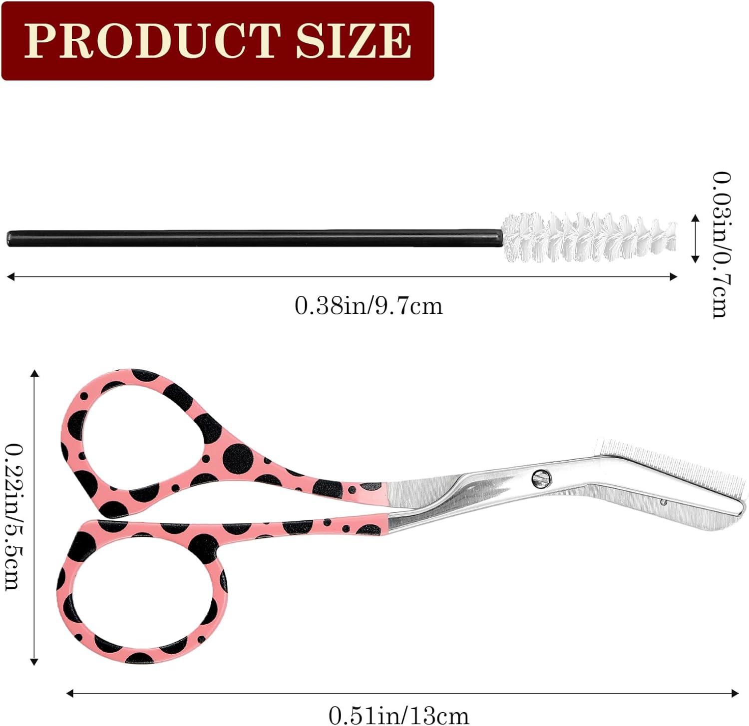 Eyebrow Scissors with Comb Stainless Steel Eyebrow Trimmer Scissors Eyebrow Trimming Kit For Men Women, Precision Grooming Kit (Polka dot powder + brush)