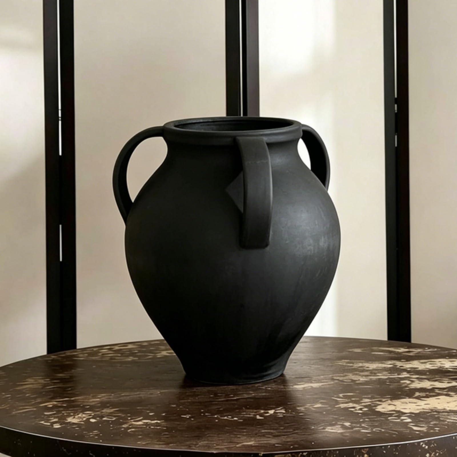F Fityle Jarrón de Cerámica Jarrón Florero Vasija Centro de Mesa con Forma Redondeada Textura Artesanal Que Aporta Acabado Mate Adecuado para Flores Secas y Artificiales Salón Mesa Recibidor, Negro
