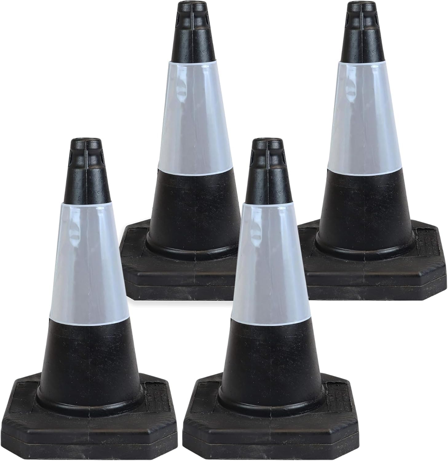 Street Solutions UK - 4 x 500mm High Black Traffic Safety Street Cone Reflective Sleeve Suitable for Highways Heavy Duty Weighted Base Black Safety Cone Pedestrian Separator