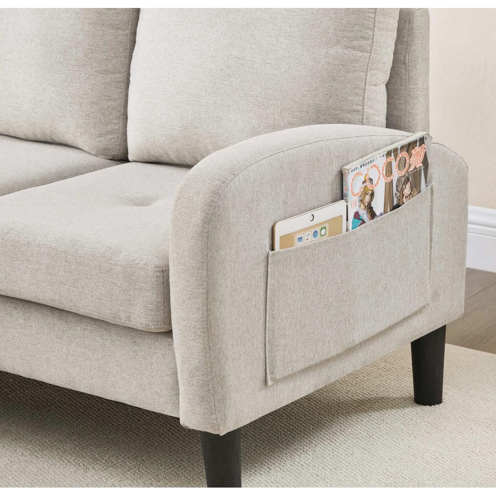 Sofá esquinero con chaise longue intercambiables, sofá de 2 a 3 plazas con 1 cojín, bolsillos laterales, sofá acolchado, patas para sillas de plástico, diseño modular, lino algodón, beige gris (166 x