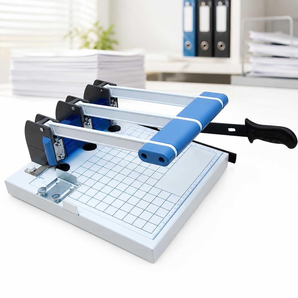 TsoLay Heavy Duty 3 Hole Punch, 3 Hole Paper Punch Manual with A4 Paper Trimmer, 150 Sheet Capacity, Adjustable Margin (8-15mm) for Home, School & Office Filing, Organizing & Crafting