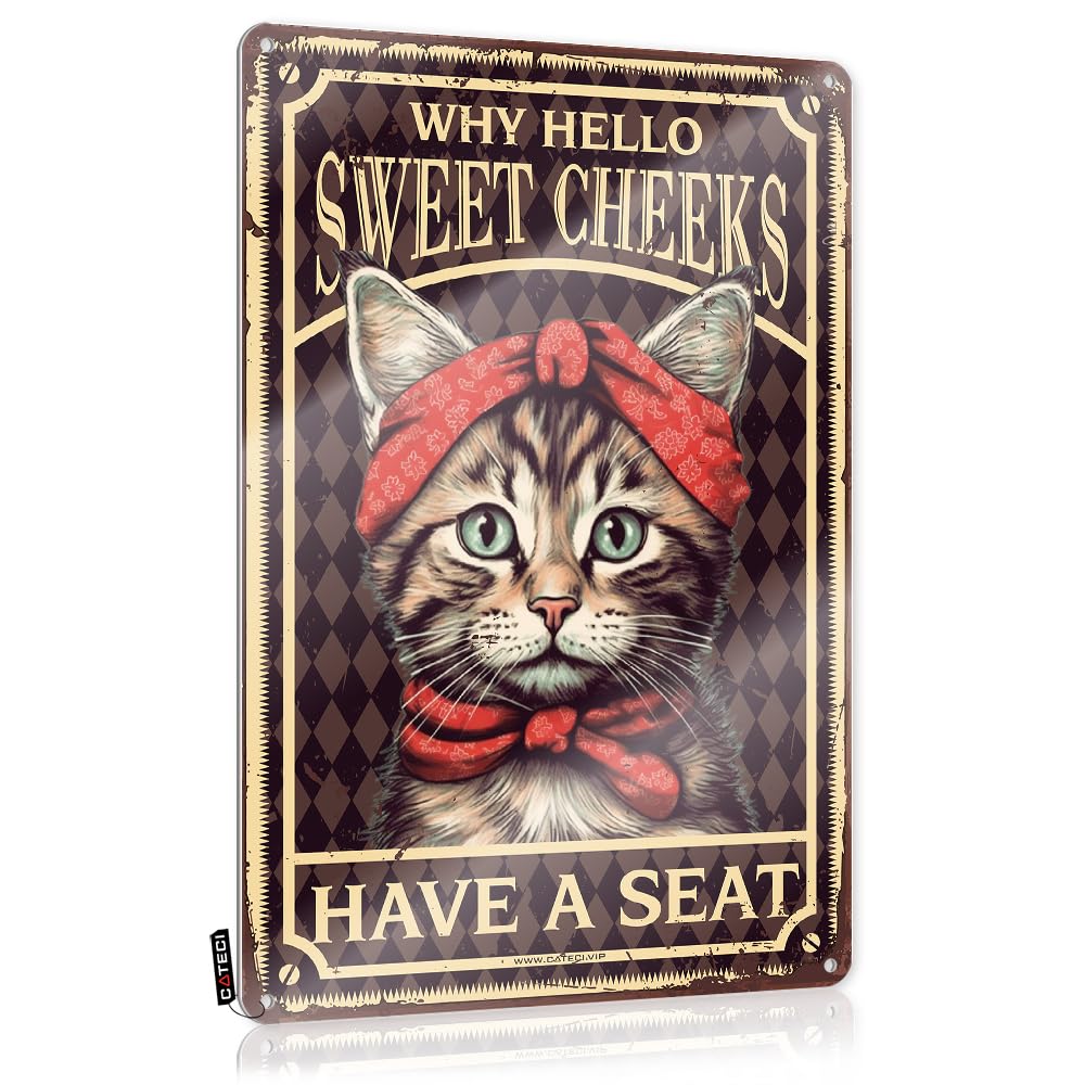 MWFKKADDB Tin Signs Cat Girl Why Hello Sweet Cheeks Have A Seat Tin Sign Wall Art Decoreclectic Decorfarmhouse Kitchen Decor And Accessoriesmen Bathroom Tin Metal Sign Bar Open Metal Sign(30X40CM)