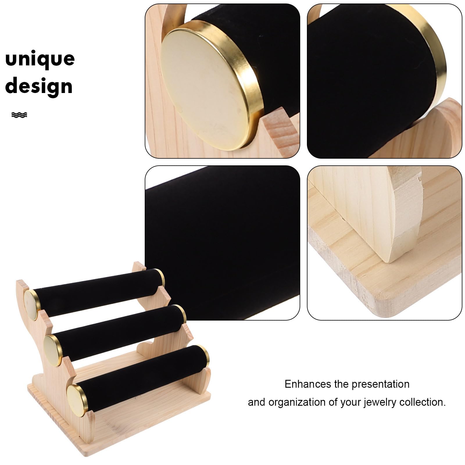 GALPADA Soporte para Brazaletes y Relojes de Pulsera de 3 Niveles Base de Madera Negra, Organizador Elegante y Resistente para Joyas en Oficina o Uso Personal