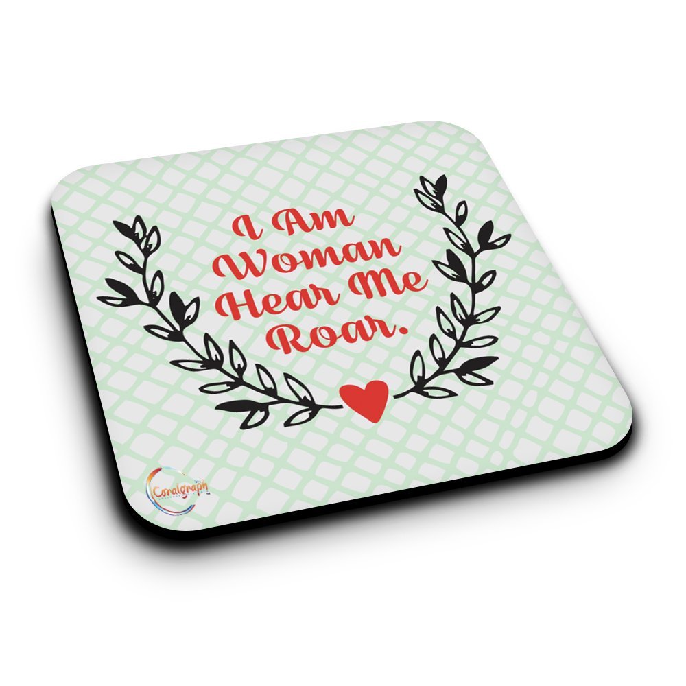 Coralgraph Inc Women's Er124 I Am Hear Me Roar Novelty Present Gift Printed Mdf Wooden Coaster