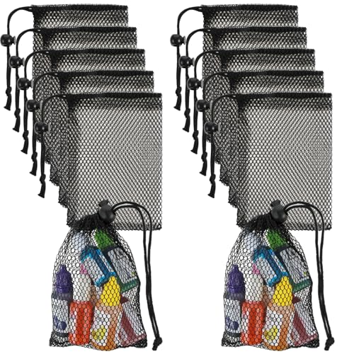 12 Pcs Mesh Bags Nylon Drawstring Bags with Cord Lock Closure Portable Travel Stuff Storage Bag Closure Delicates Laundry Bag Small Gym Bag for Travel Cosmetics Washing Machine Bag