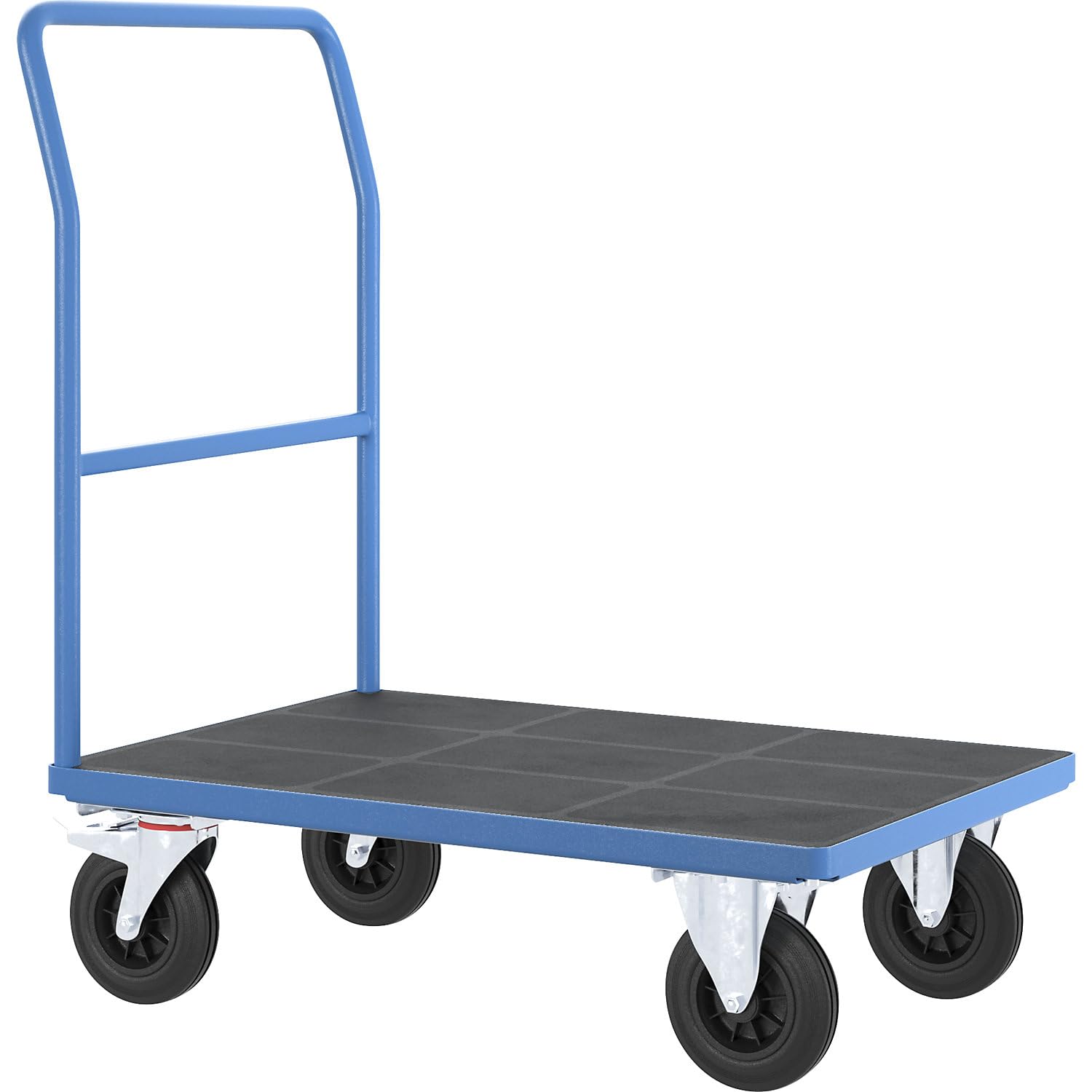 eurokraft | Plattformwagen | Rohrschiebebügel | Vollgummireifen | LxB 1050 x 700 mm | lichtBlau